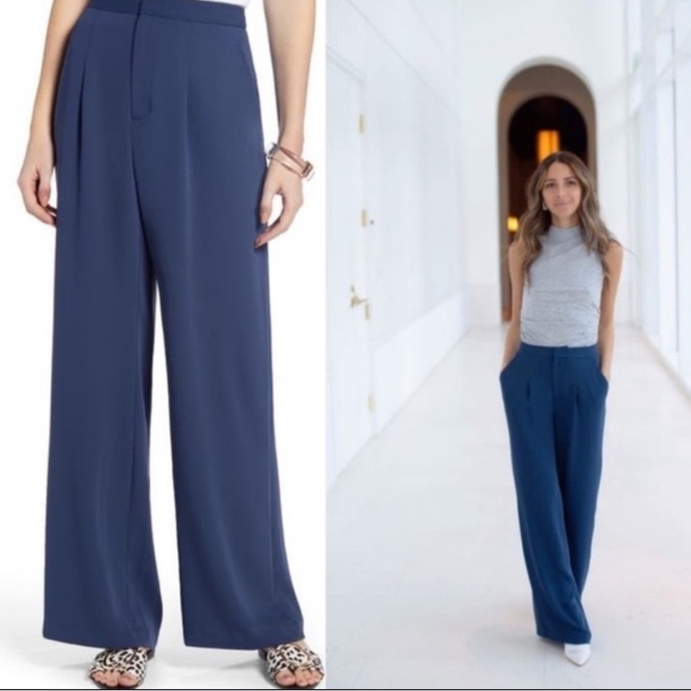 Something Navy Relaxed High Waisted Wide Leg Navy Trousers Size 10‎